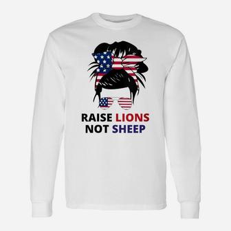 Womens Raise Lions Not Sheep American Flag Sunglasses Messy Bun Unisex Long Sleeve | Crazezy CA