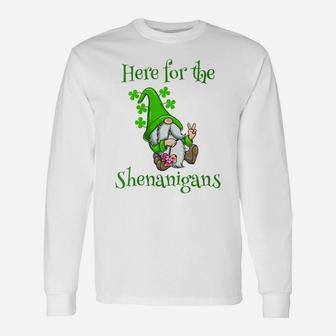 Womens St Patricks Day Here For The Shenanigans Hippie Gnome Clover Unisex Long Sleeve | Crazezy AU
