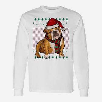 Xmas Bulldog Dog Santa Hat Ugly Christmas Sweatshirt Unisex Long Sleeve | Crazezy