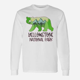 Yellowstone National Park Mountains And Bear Shape Long Sleeve T-Shirt - Thegiftio UK