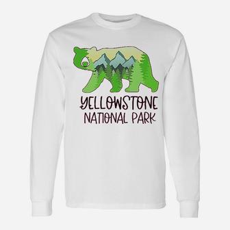 Yellowstone National Park Mountains And Bear Shape Long Sleeve T-Shirt - Thegiftio UK