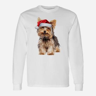 Yorkshire Terrier Santa Hat Cute Yorkie Puppy Christmas Gift Sweatshirt Unisex Long Sleeve | Crazezy