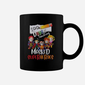 100 Days Of Teaching Masked Superheroes Virtual Teacher Gift Raglan Baseball Tee Coffee Mug | Crazezy