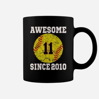 11Th Birthday Softball Lover 11 Years Old Vintage Retro Coffee Mug | Crazezy UK