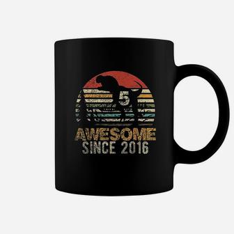 5Th Birthday Dinosaur 5 Year Old Boy Kids Awesome Since 2016 Coffee Mug | Crazezy