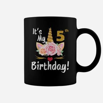 5Th Birthday Girl 5 Years Old Awesome Unicorn Flower Bday Coffee Mug | Crazezy