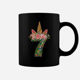 7Th Birthday Girl 7 Years Old Awesome Unicorn Flower Bday Coffee Mug | Crazezy DE