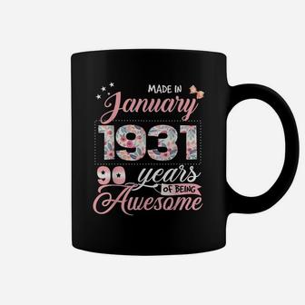90Th Birthday Floral Gift For Womens Born In January 1931 Coffee Mug | Crazezy