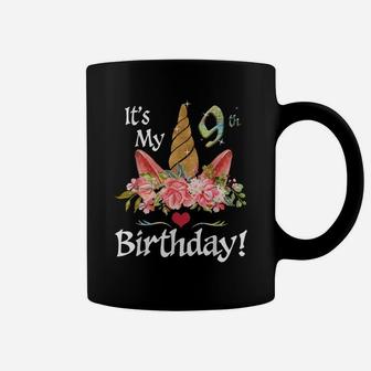 9Th Birthday Girl 9 Years Old Awesome Unicorn Flower Bday Coffee Mug | Crazezy