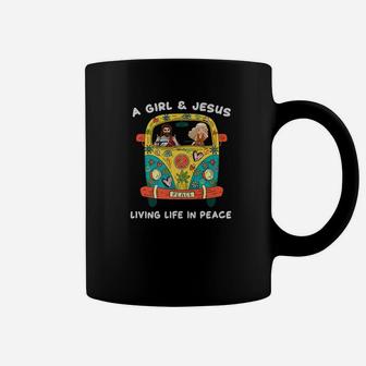 A Girl And Jesus Living Life In Peace Cute Hippie Coffee Mug - Thegiftio UK