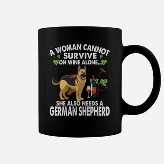 A Woman Cannot Survive On Wine Alone German Shepherd Dog Pet Coffee Mug - Seseable