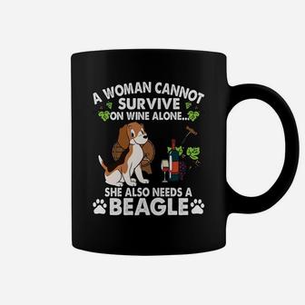 A Woman Cannot Survive On Wine Alone She Also Needs A Funny Beagle Dog Coffee Mug - Seseable