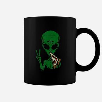 Alien Pizza Eating Peace Coffee Mug | Crazezy