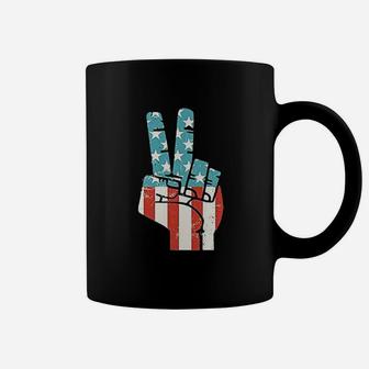 American Flag Peace Sign Hand Coffee Mug | Crazezy