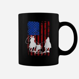 American Flag Team Roping Horse 4Th Of July Patriotic Usa Coffee Mug | Crazezy