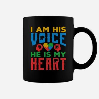 Autism Awareness Grandparents I Am His Voice He Is My Heart Coffee Mug - Monsterry