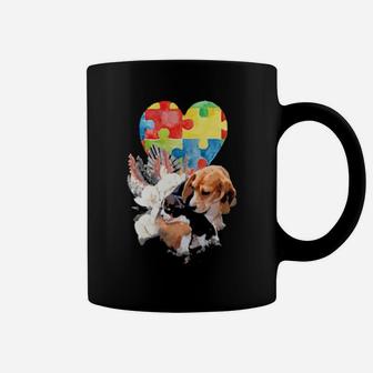 Autism Awareness Mommy Dog With Baby Puppy Puzzle Heart Love Coffee Mug - Monsterry