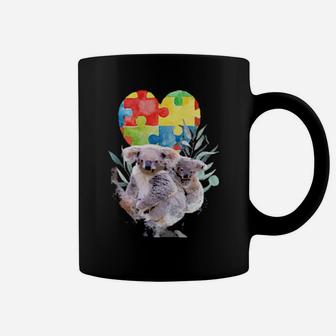 Autism Awareness Mommy Koala Bear With Baby Puzzle Heart Coffee Mug - Monsterry