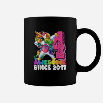 Awesome Since 2017 Dabbing Unicorn 4Th Birthday Gift Girls Coffee Mug | Crazezy UK