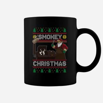 Bbq Santa Grilling Roast On Smoker Ugly Smokey Christmas Sweatshirt Coffee Mug | Crazezy