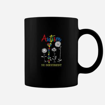 Be Different Autism Awareness Puzzle Heart Sunflower Coffee Mug - Monsterry