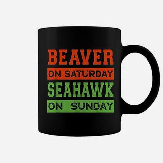 Beaver On Saturday Seahawk On Sunday Seattle Gift Coffee Mug | Crazezy CA