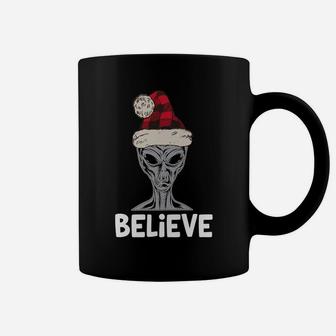 Believe Christmas Alien Head Funny Quote Science Fiction Coffee Mug | Crazezy