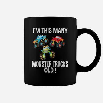 Birthday Shirt For Boys 3 I'm This Many Monster Trucks Old Coffee Mug | Crazezy AU