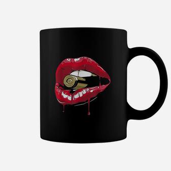 Biting The Red Lipstick Lips Coffee Mug | Crazezy UK