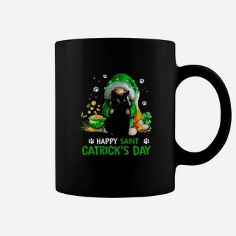 Black Cat Irish Gnome Happy Saint Catricks Day Coffee Mug - Monsterry