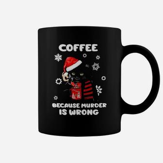 Black Cat Santa Coffee Because Murder Is Wrong Coffee Mug - Monsterry
