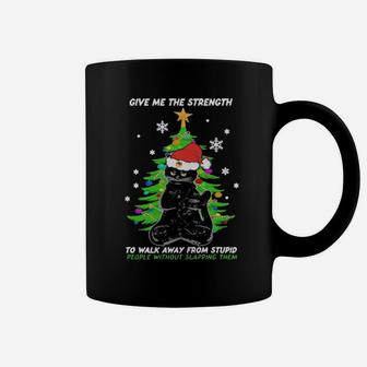 Black Cat Santa Give Me The Strength To Walk Away From Stupid People Coffee Mug - Monsterry UK