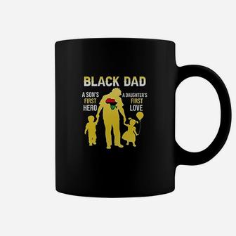Black Dad A Son's First Hero Coffee Mug | Crazezy