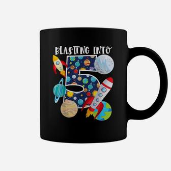 Blasting Into Outer Space 5 Year Old 5Th Birthday Party Kids Coffee Mug | Crazezy DE