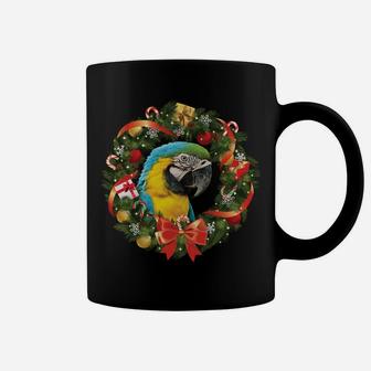 Blue & Gold Macaw Parrot Christmas Wreath Sweatshirt Coffee Mug | Crazezy