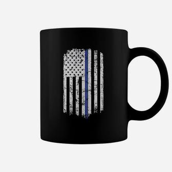 Blue Line Police American Flag Raw Edge Raglan Coffee Mug | Crazezy
