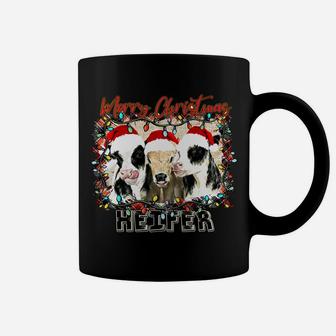 Buffalo Plaid Merry Christmas Heifer Farm Girl Cows Lover Coffee Mug | Crazezy