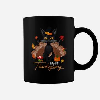 Cat Black Cat Turkey Pilgrim Leaves Autumn Thanksgiving Coffee Mug | Crazezy UK