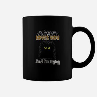 Cat Black Jesus Loves You Coffee Mug - Monsterry