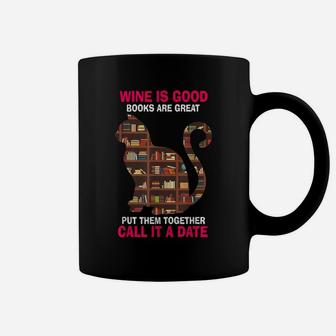 Cat Lovers Wine Is Good Books Reader Funny Cat Reading Coffee Mug | Crazezy CA