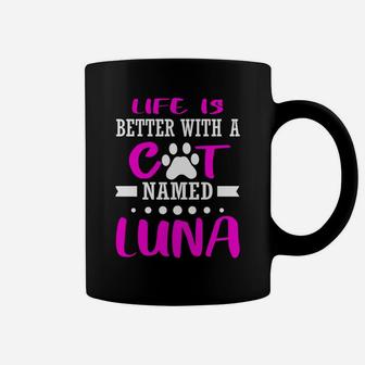 Cat Named Luna Funny Cut Cat Mom Dad Owner Christmas Gift Coffee Mug | Crazezy