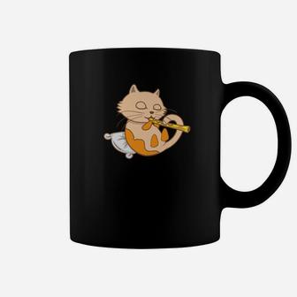 Cat Playing Flute Shirt Cool Wind Instrument Gift Coffee Mug - Thegiftio UK