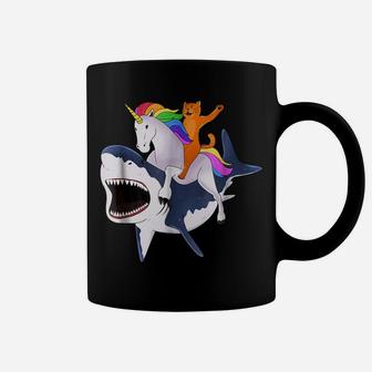 Cat Riding Unicorn Riding Shark Gift Coffee Mug | Crazezy CA
