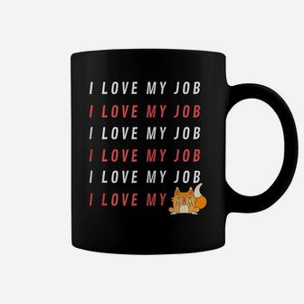 Cat Showing Middle Finger - I Love My Job Grumpy Orange Cat Zip Hoodie Coffee Mug | Crazezy DE