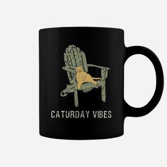 Caturday Vibes Lazy Cat In An Adirondack Chair Graphic Coffee Mug | Crazezy