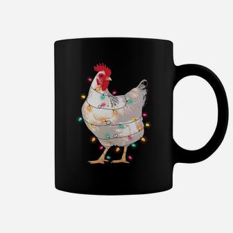 Chicken Christmas Lights With Santa Hat Funny Pajamas Sweatshirt Coffee Mug | Crazezy