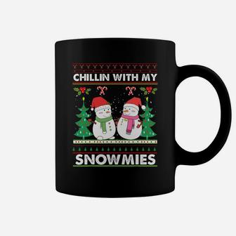 Chillin' With My Snowmies Ugly Christmas Snowman Sweatshirt Coffee Mug | Crazezy AU