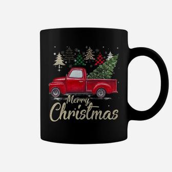 Chrismas Red Truck With Buffalo Plaid And Leopard Xmas Trees Coffee Mug | Crazezy