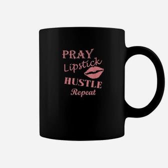 Christian Entrepreneur Faith Pray Lipstick Hustle Repeat Coffee Mug - Monsterry