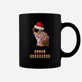 Christmas Cat Funny Santa Hat Holiday Lights Humor Gift Coffee Mug | Crazezy AU